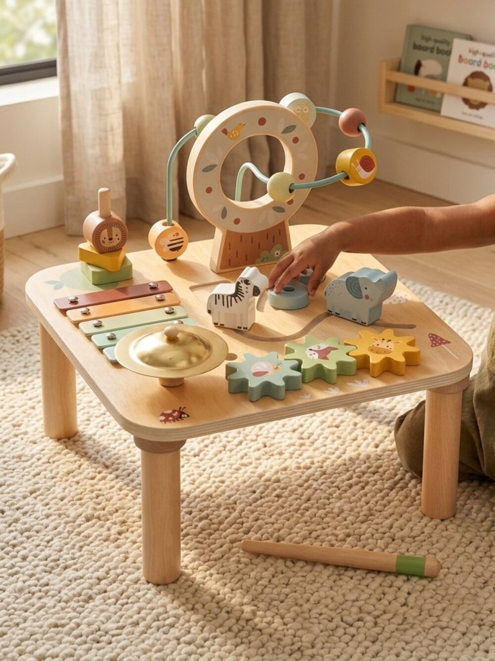 Montessori Wooden Activity Table Baby Learning Toy Busy Board New - Picture 7 of 16